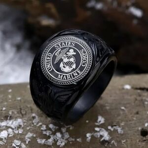 Stainless signet EGA military silver USMC United States Marine Corps ring